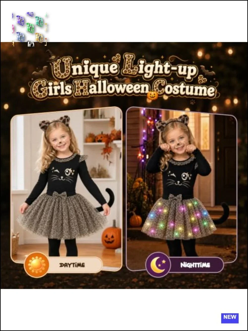 Light-Up Cheetah Cat Costume Girls Halloween Tutu Dress-Up Set